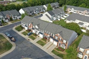 An aerial view of a residential neighborhood.